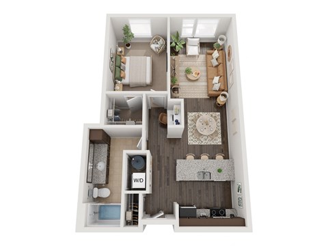 Floor plan for 1 bed, 1 bath, 777 sqft